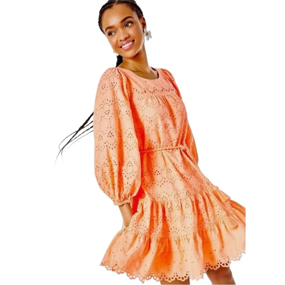 NWT Lilly Pulitzer Keyla Eyelet Swing Dress in Bellini Riviera Eyelet Sz XXS - Picture 2 of 13